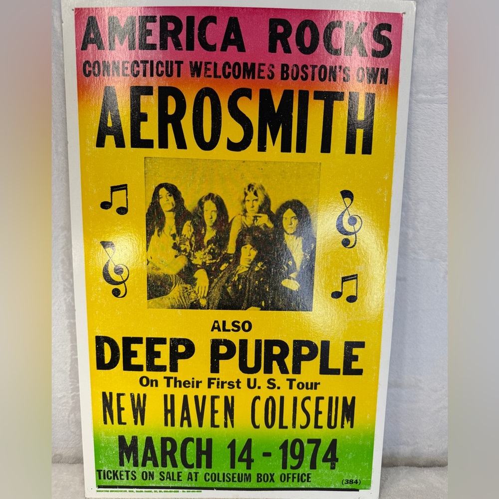 Vtg Aerosmith & Deep Purple 1974 Concert Poster 22x14” New Haven Coliseum Poster